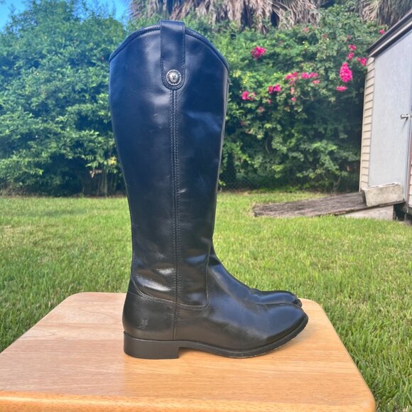 FRYE Melissa Button 2 Black Tall Leather Inside Zip Riding Boots Size 7.5 B - Picture 3 of 8